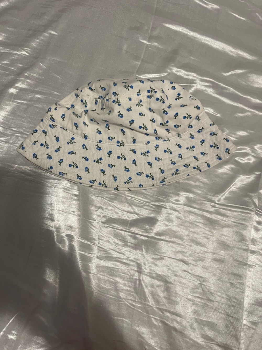 H&M Cream Bucket Hat with Blue Floral Print